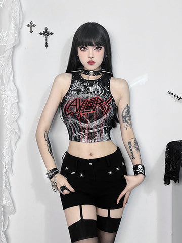 Gothic Retro Rivet Graphic Crop Top