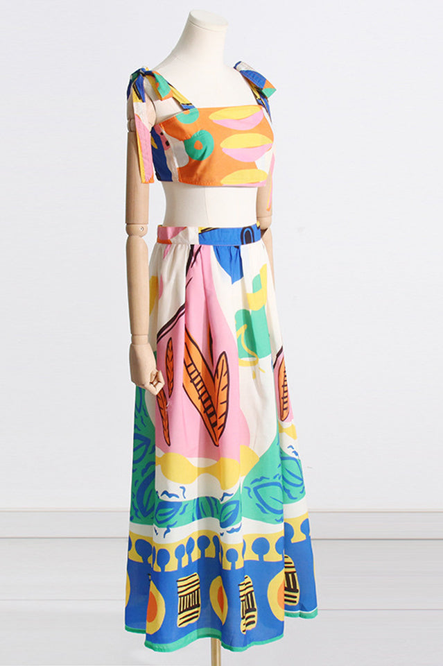 Printed Crop Top Charming + Midi Skirt Set