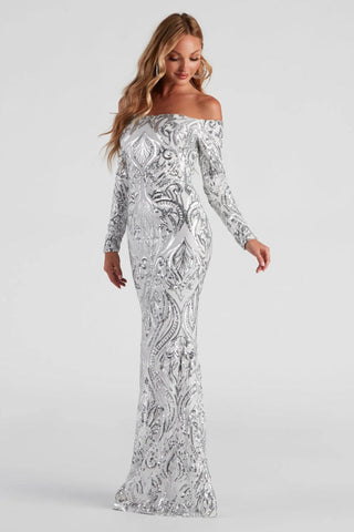 Azalea Formal Stylish Sequin Scroll Dress