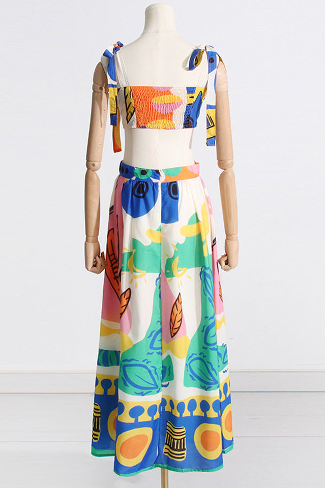 Printed Crop Top Charming + Midi Skirt Set