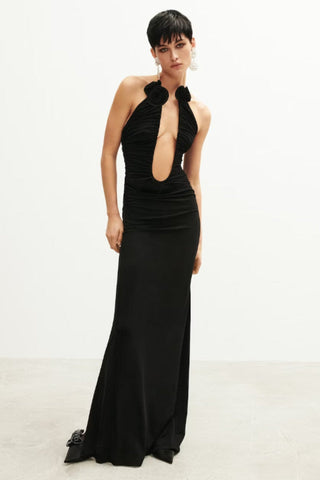 Strapless Plunge Stylish Maxi Black Dress