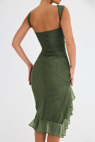 Bay Leaf Stylish Ruffle Midi Dress