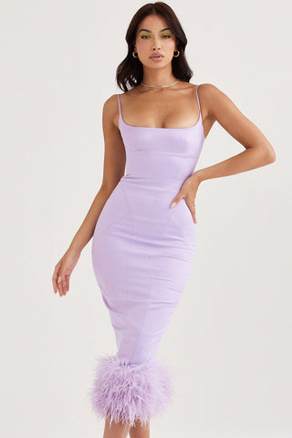 Helena Orchid Stylish Satin Midi Dress