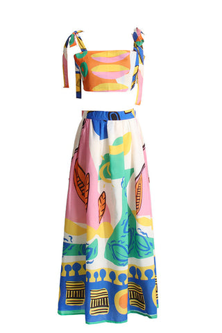 Printed Crop Top Charming + Midi Skirt Set