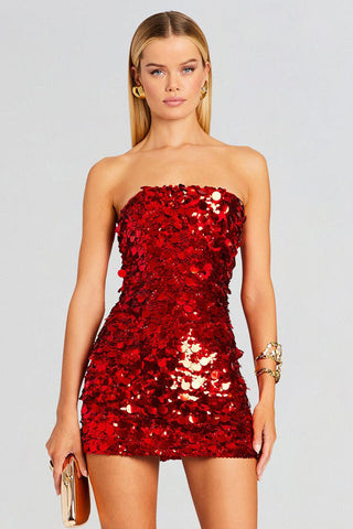 Stergiani Sequin Strapless Charming Mini Red Dress