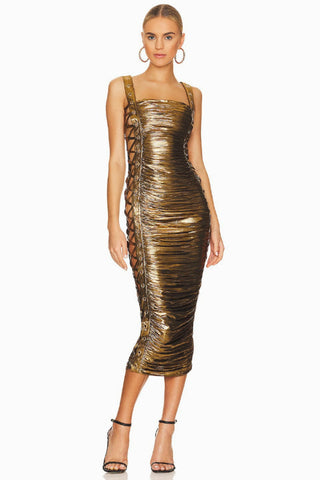 Mimi Gold Stylish Metal Midi Dress