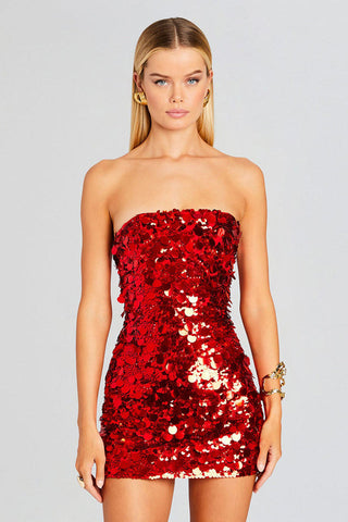 Stergiani Sequin Strapless Charming Mini Red Dress