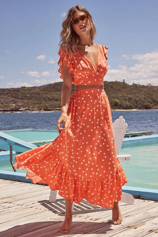 Polka Dot Ruffle Tank Graceful Top + Midi Skirt Set