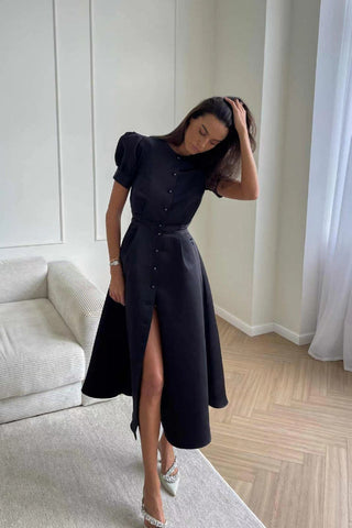 Button Front Stylish Midi Dress