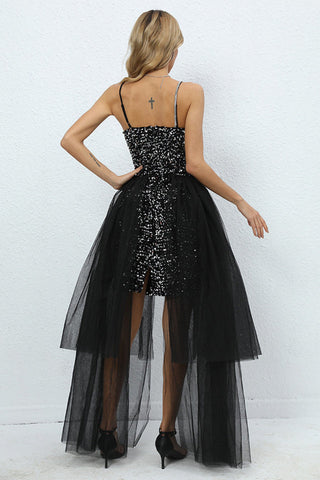 Ariel Black Stylish Sequin Diamante Dress