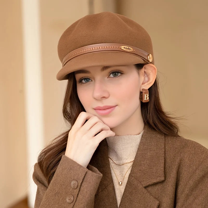 Autumn Winter Women's New Fashionable Versatile Wool Octagonal Hat