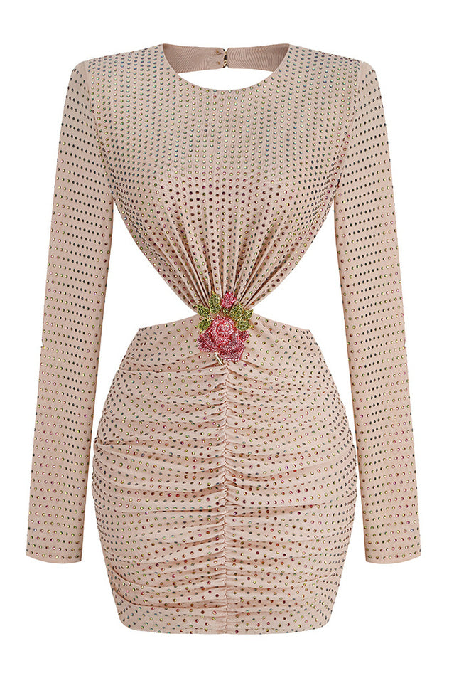 Backless Long Sleeve Charming Beading Mini Dress