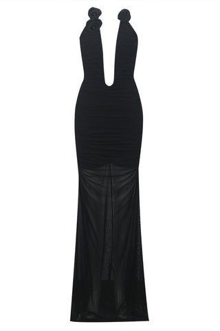 Strapless Plunge Stylish Maxi Black Dress