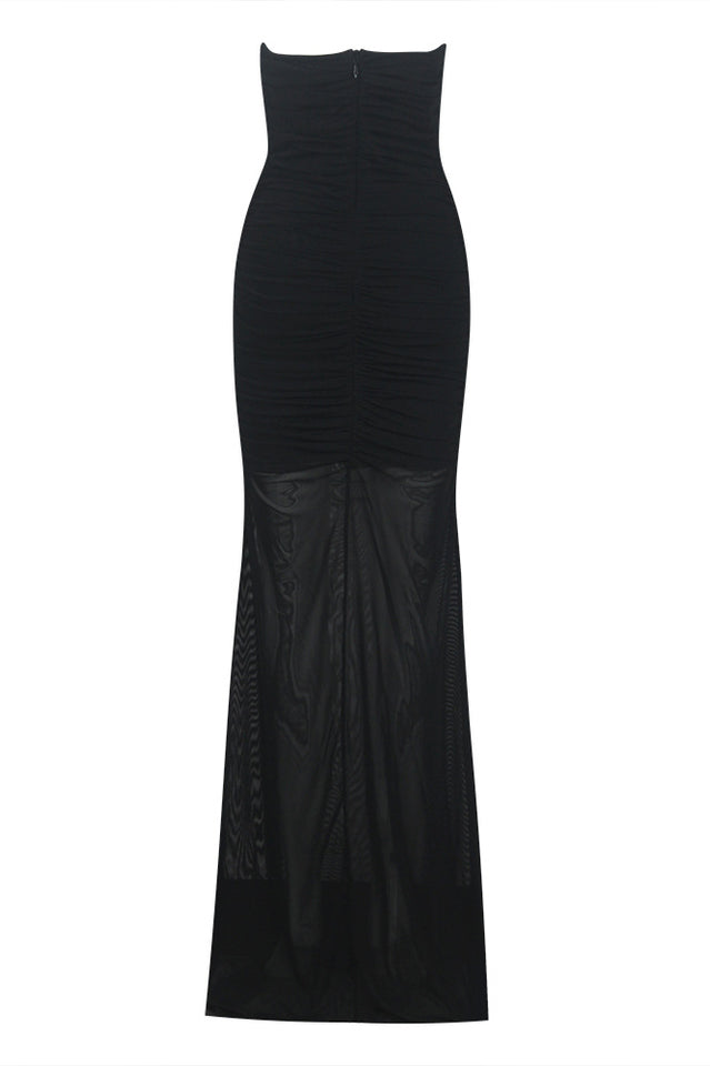 Strapless Plunge Stylish Maxi Black Dress