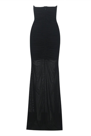Strapless Plunge Stylish Maxi Black Dress