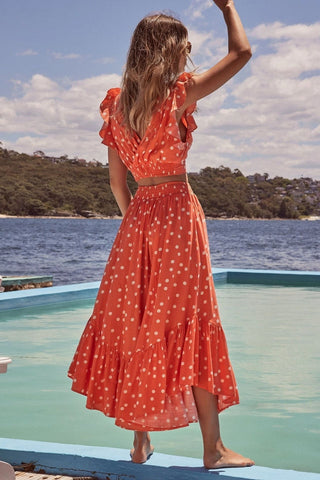 Polka Dot Ruffle Tank Graceful Top + Midi Skirt Set