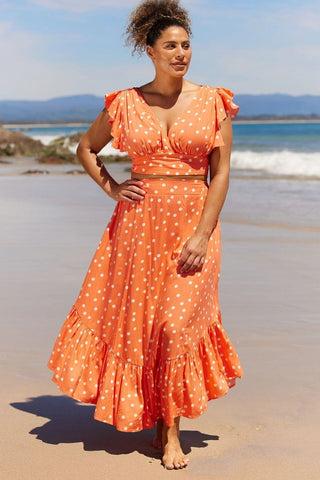 Polka Dot Ruffle Tank Graceful Top + Midi Skirt Set