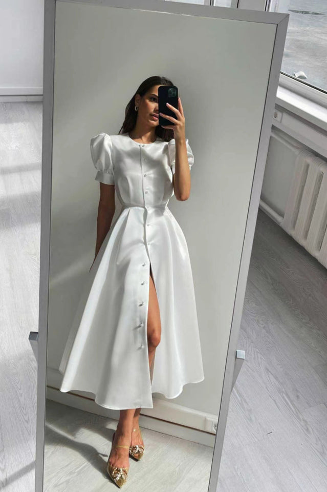 Button Front Stylish Midi Dress