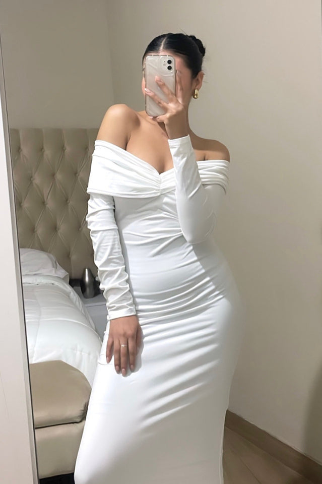 Off Shoulder Bodycon Charming Bardot Midi Dress