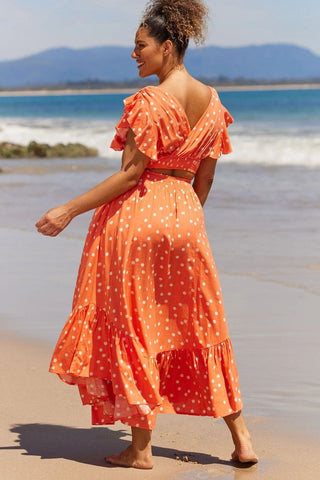 Polka Dot Ruffle Tank Graceful Top + Midi Skirt Set