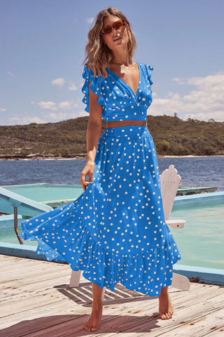 Polka Dot Ruffle Tank Graceful Top + Midi Skirt Set
