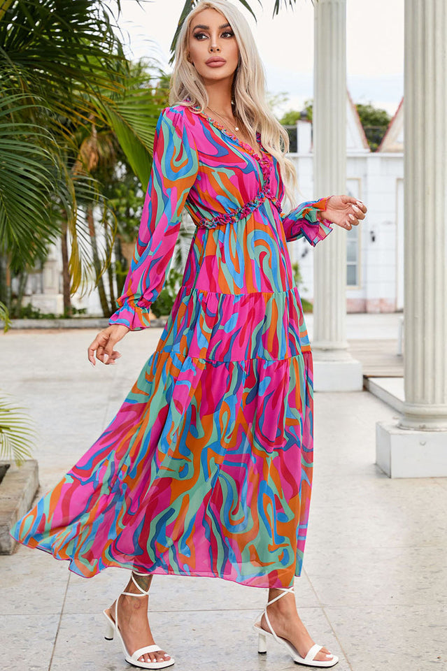 Abstract Art Stylish Tiered Maxi Dress