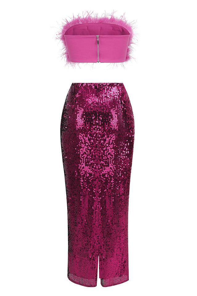 Alexis Feather Top Charming + Sequined Skirt Set