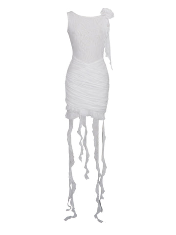 Alaina White Floral Charming Ruffle Mesh Dress