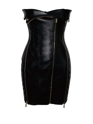 Annora Black Vegan Charming Leather Mini Dress