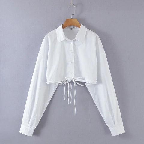 Center White Waist Short Tops Blouse