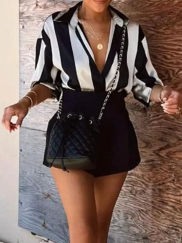 Autumn Striped Single-Breasted Leisure Blouse