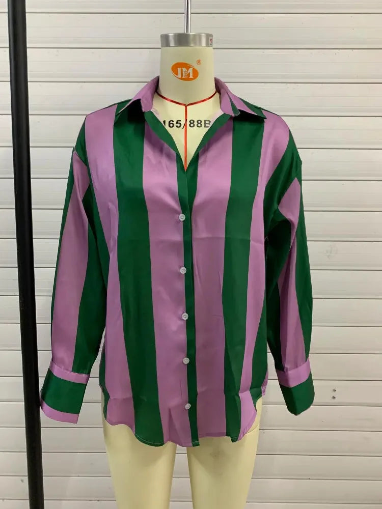 Autumn Striped Single-Breasted Leisure Blouse