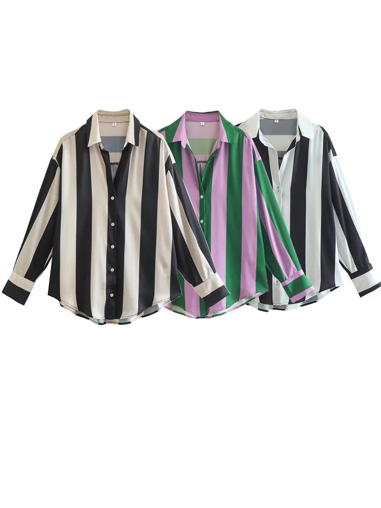 Autumn Striped Single-Breasted Leisure Blouse