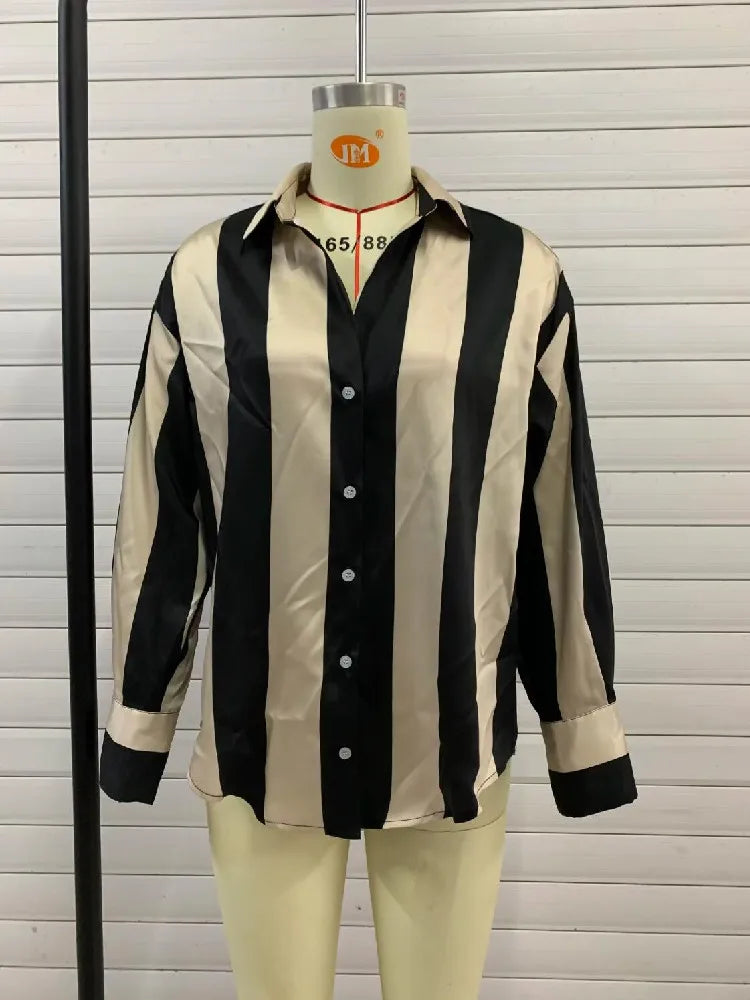 Autumn Striped Single-Breasted Leisure Blouse