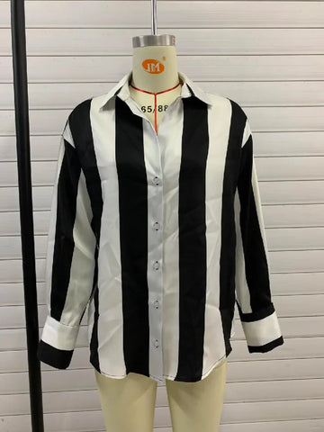 Autumn Striped Single-Breasted Leisure Blouse