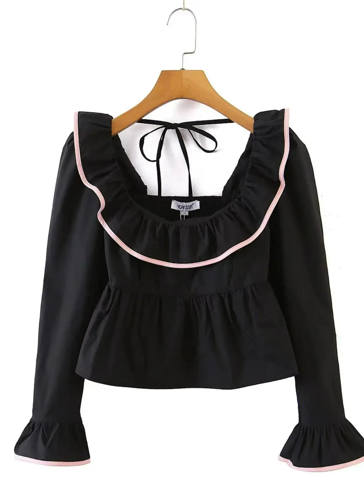 Princess Retro Solid Square Cropped Blouse