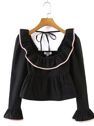 Princess Retro Solid Square Cropped Blouse