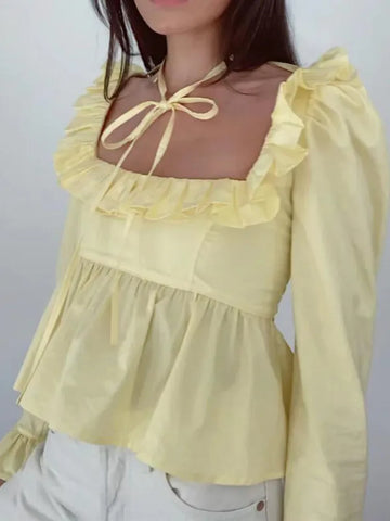 Princess Retro Solid Square Cropped Blouse