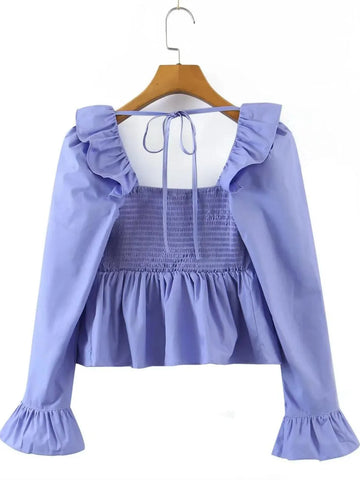 Princess Retro Solid Square Cropped Blouse