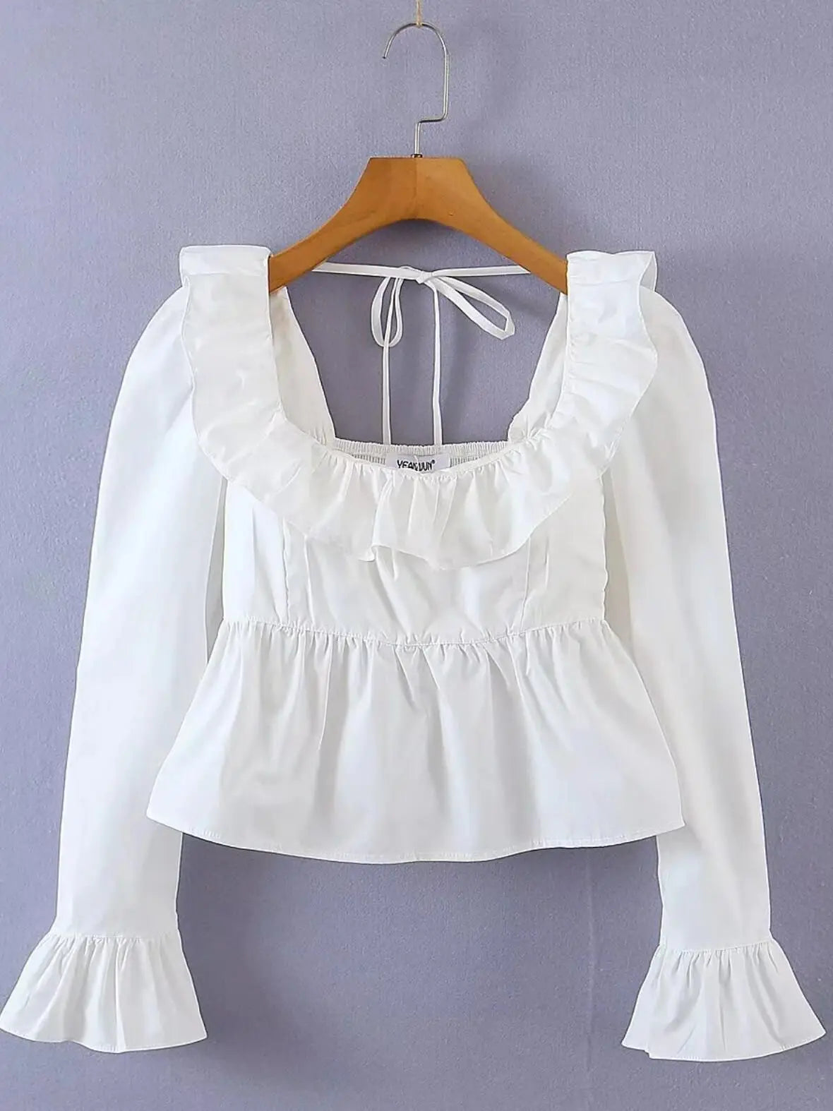 Princess Retro Solid Square Cropped Blouse