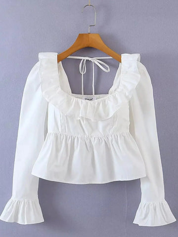 Princess Retro Solid Square Cropped Blouse