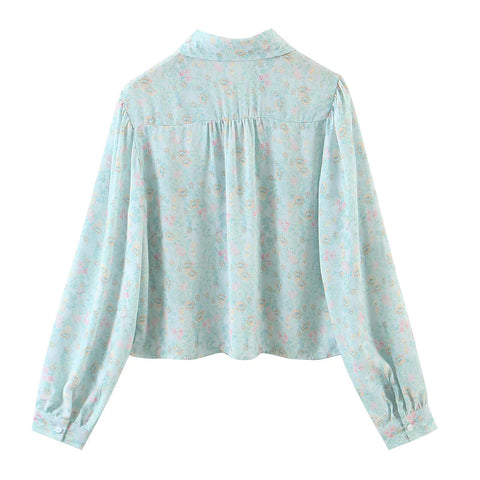 Spring Peter Pan Floral Single-Breasted Blouse