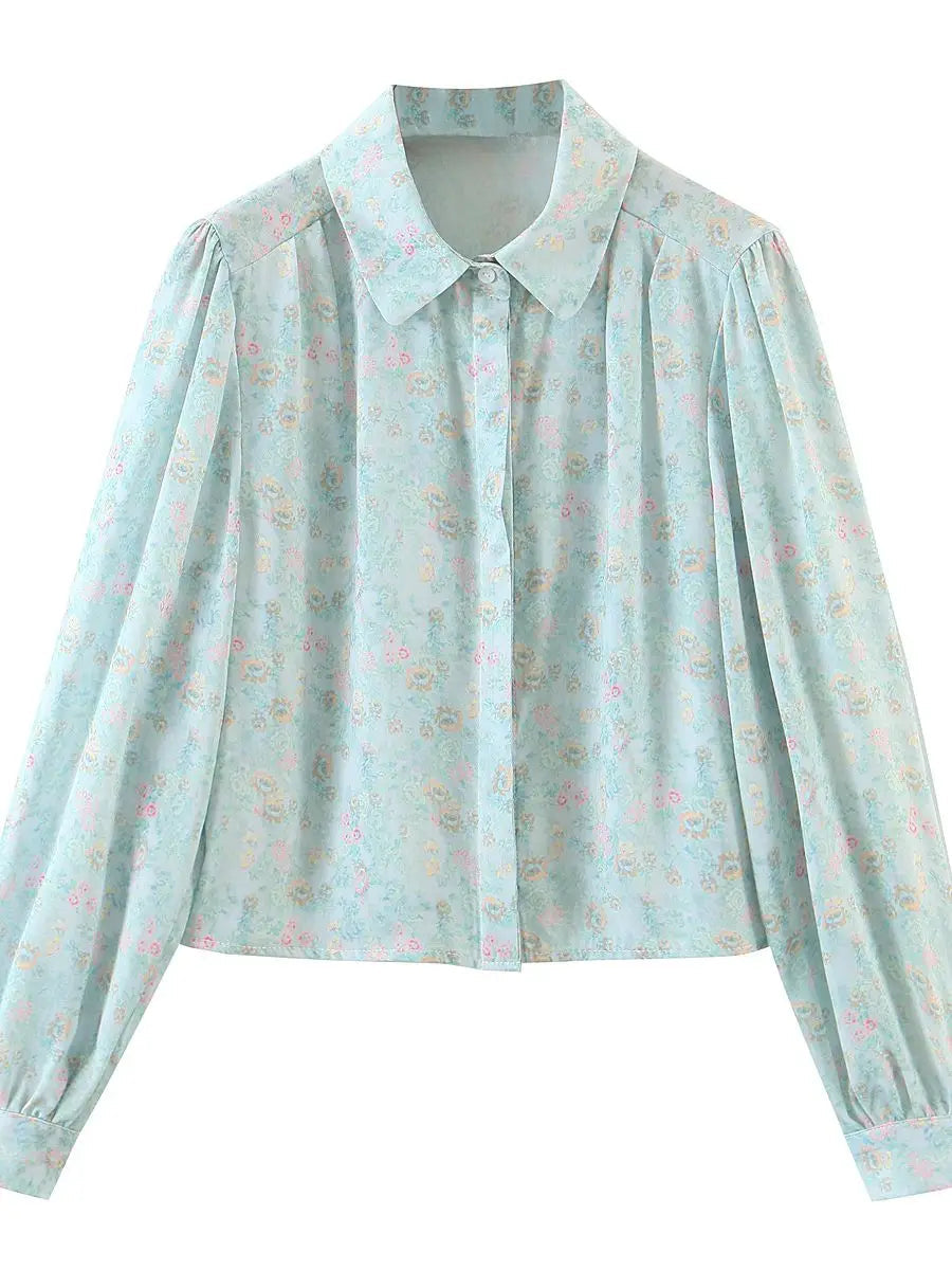 Spring Peter Pan Floral Single-Breasted Blouse