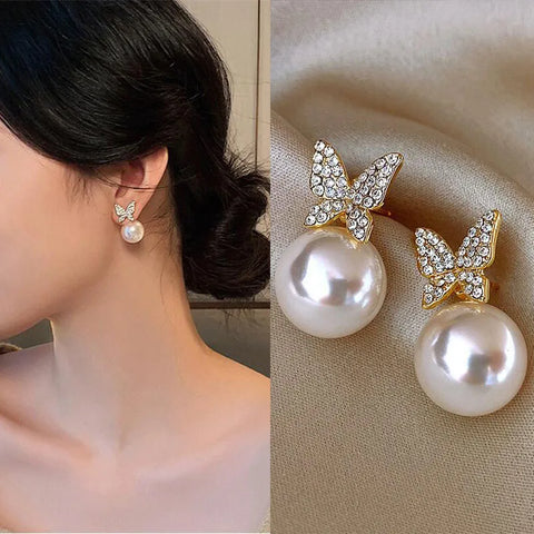 Bright Crystal Luxury Korean Unusual Claw Stud Irregular Pearl Earring