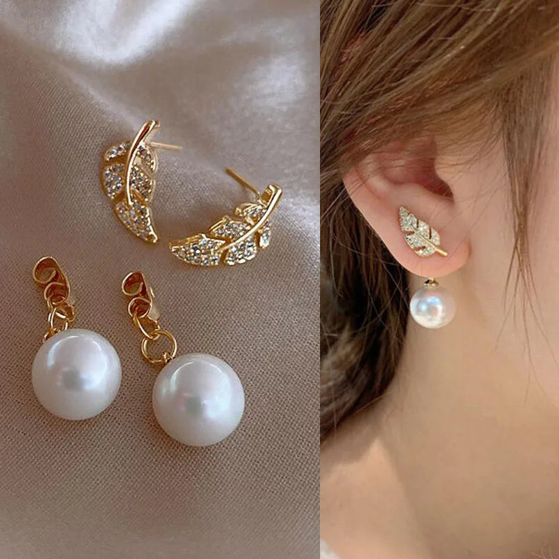 Bright Crystal Luxury Korean Unusual Claw Stud Irregular Pearl Earring