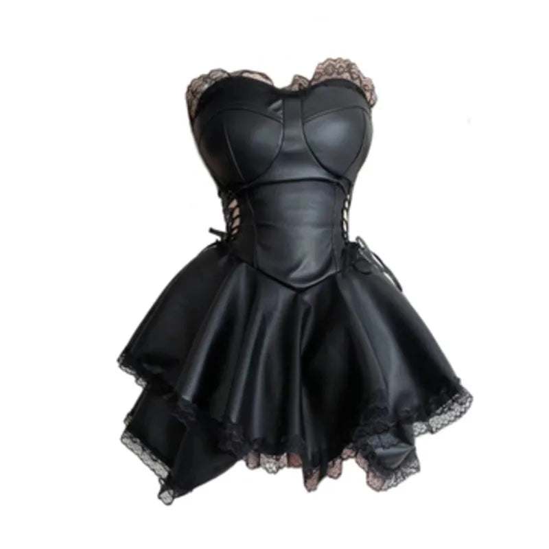 French Sweet Dress Punk Wrap Luxury Slim Sexy Fit Y2K Gothic Chest Mini Girls Summer Party Black Dress