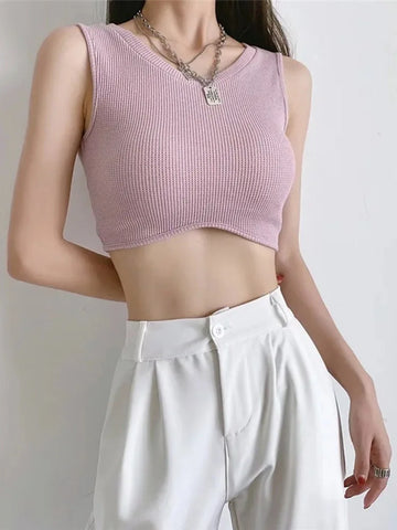 Casual Knit O-Neck Schoolwear Crop Top