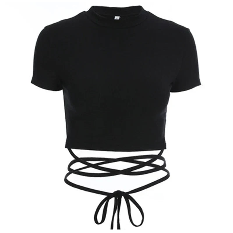 Black Bandage Sexy Crop Tops Short Sleeve Tee