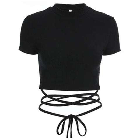 Black Bandage Sexy Crop Tops Short Sleeve Tee