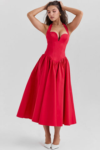 Coquette Scarlet Stylish Halter Midi Dress